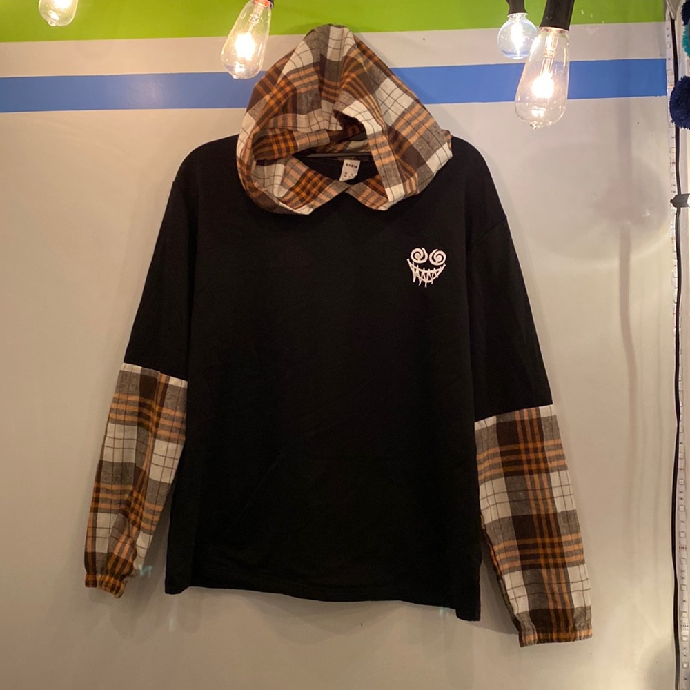 Plaid Hoodie w/ Evil Smile | Orange & Black